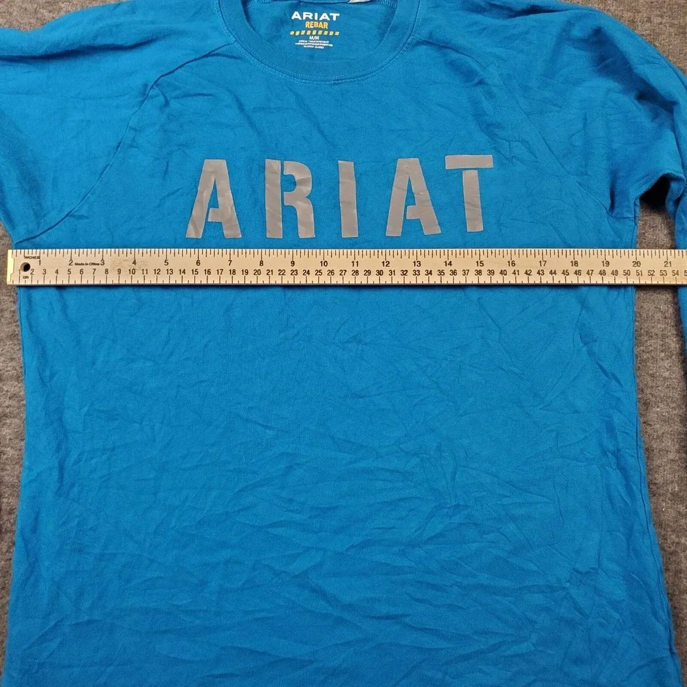 Ariat Shirt Mens Medium Blue Long Sleeve Rebar Block Spell Out Graphic Work Wear